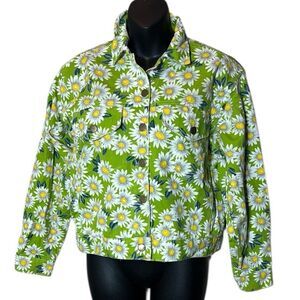 Gidget vintage women’s medium denim jacket green daisy floral flower power